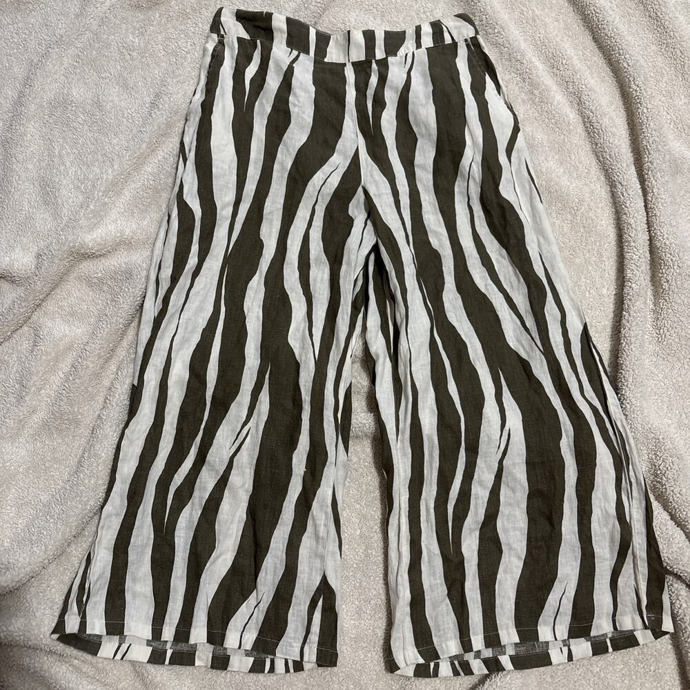 Rachel Zoe XL 100% Linen Animal Print Wide Leg Pants, Boho, Resort, Beach, EUC